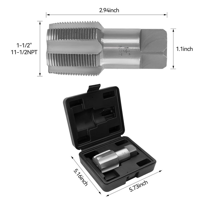 HFS (R)1-1/2" NPT Pipe Tap，Carbon Steel Pipe Threading Tools with Storage Case for Industrial/Plumbing/Auto Repair DIY Thread cutting tools - Image 2